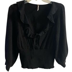 Free People Black Ruffled Blouse Medium